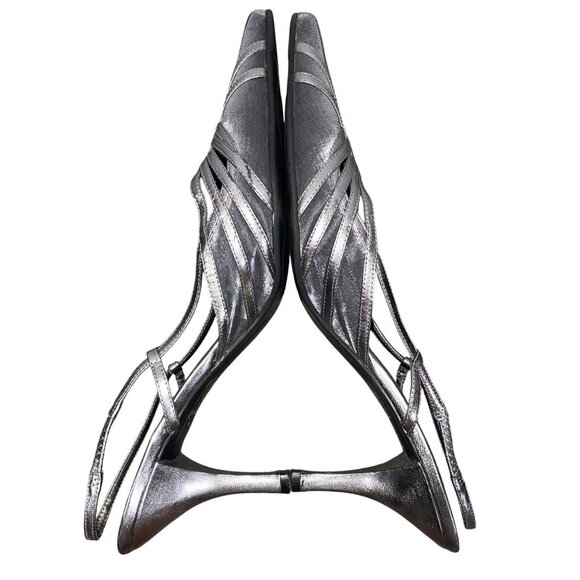 Enzo Angiolini Silver leather basket mesh weave Slingback Pointed Toe Heels - Picture 7 of 13